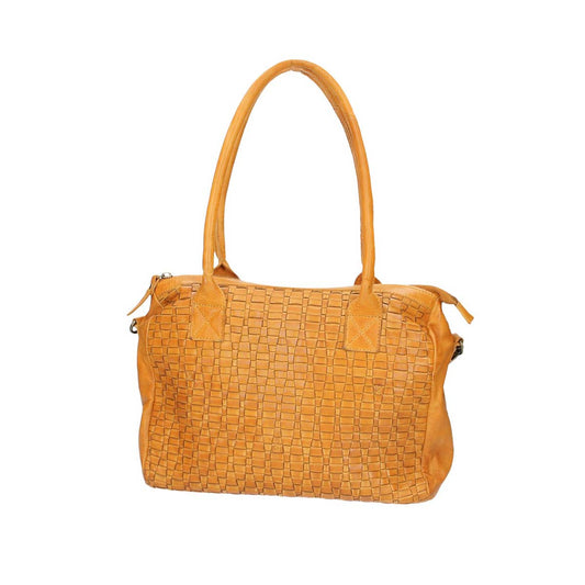 Schultertasche in Gelb mit Flechtmuster aus Leder - leder-accessoires.com