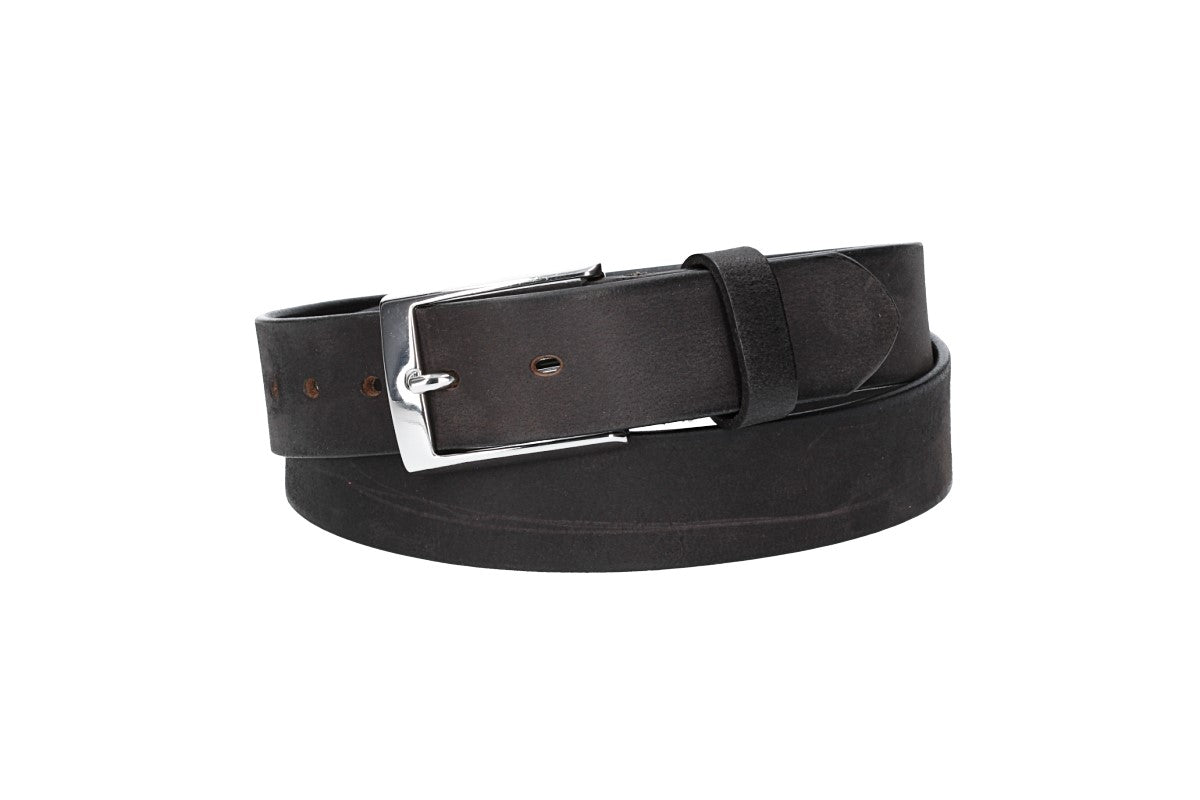 Ledergürtel Schwarz 35mm mit Dornschließe in Silber - leder-accessoires.com