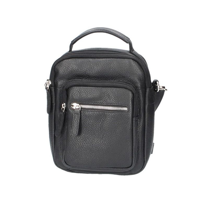 Umhängetasche in Schwarz mit Reißverschluss und Vortasche - leder-accessoires.com