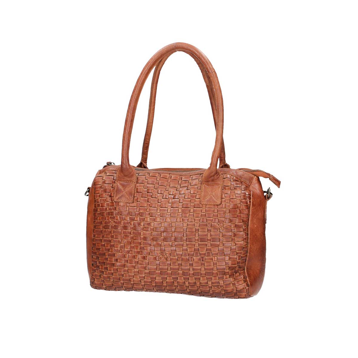 Schultertasche in Cognac mit Flechtmuster aus Leder - leder-accessoires.com