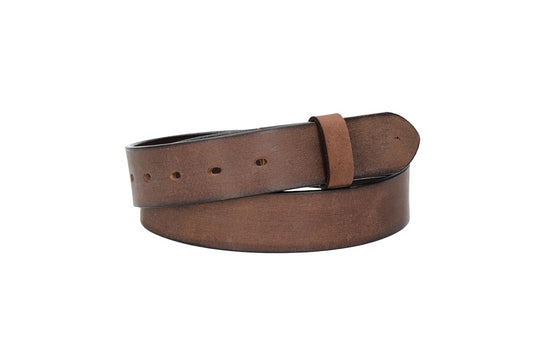 Lederriemen | Gürtelrohling Matt 35mm in Braun mit Schlaufe und Kapplochteil - leder-accessoires.com