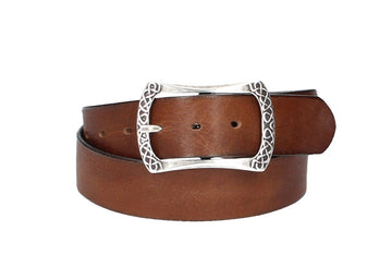 Ledergürtel Cognac 40mm mit Vollschließe in Silber - leder-accessoires.com
