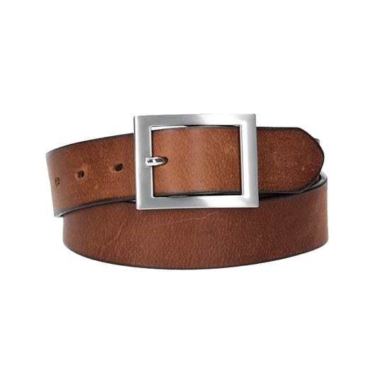 Ledergürtel Cognac 35mm mit Vollschließe in Silber - leder-accessoires.com