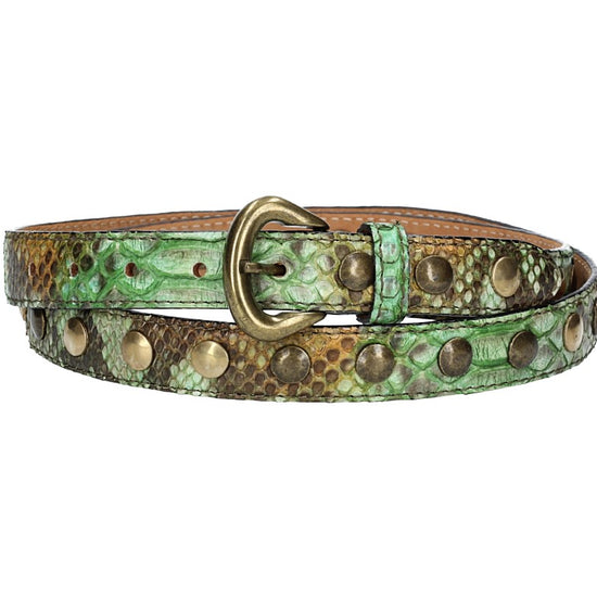 Schlangenledergürtel 25mm Grün und Dornschließe in Messing - leder-accessoires.com