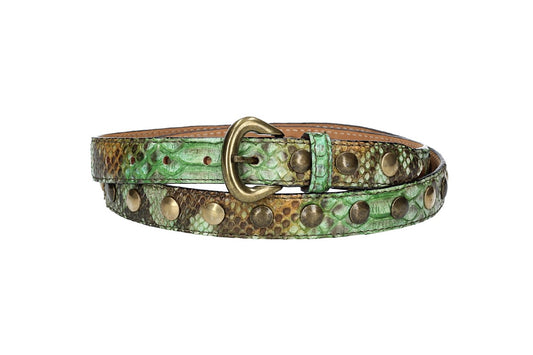 Schlangenledergürtel 25mm Grün und Dornschließe in Messing - leder-accessoires.com