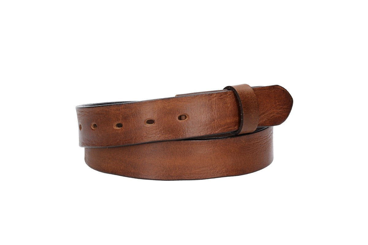 Lederriemen | Gürtelrohling Glanz 35mm in Cognac mit Schlaufe und Kapplochteil - leder-accessoires.com