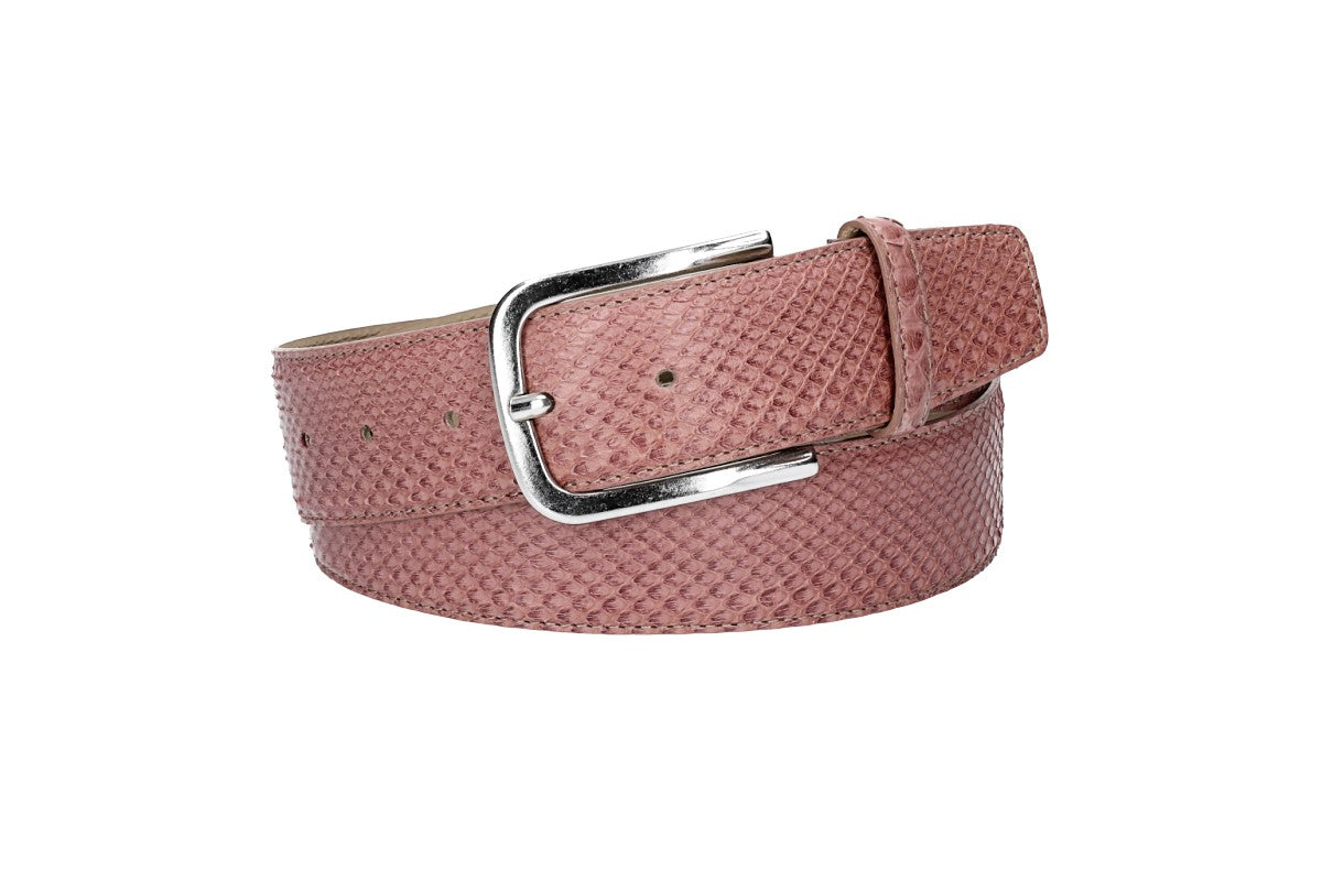 Schlangenledergürtel 40mm Rosé mit Schließe in Silber - leder-accessoires.com