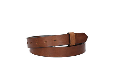 Lederriemen | Gürtelrohling Glanz 30mm in Cognac mit Schlaufe und Kapplochteil - leder-accessoires.com