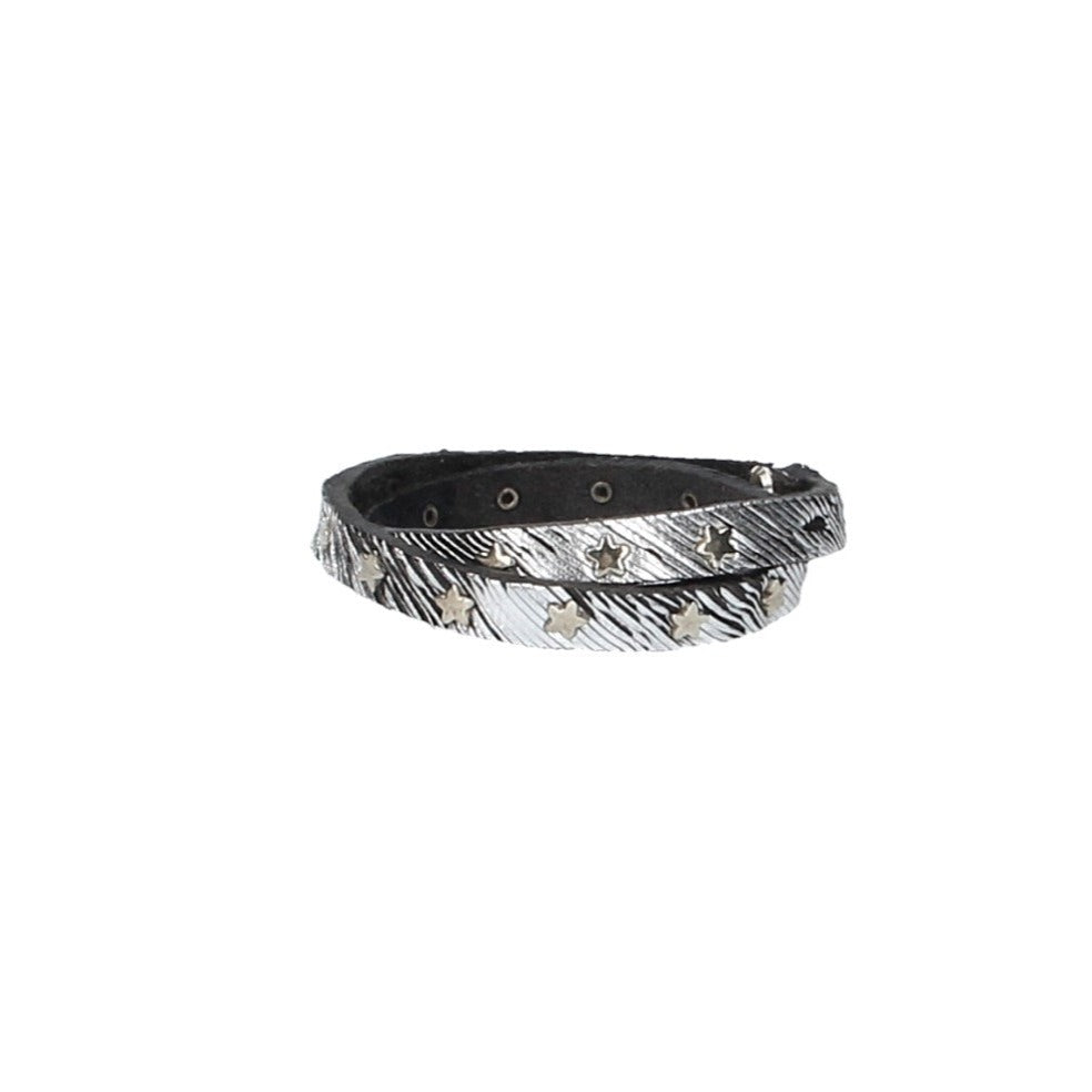 Armband zweifach Silber mit Sternennieten aus Leder - leder-accessoires.com