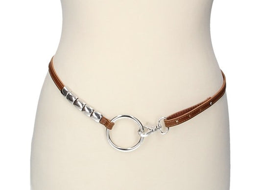 Taillengürtel in Cognac 1cm mit Karabiner - leder-accessoires.com