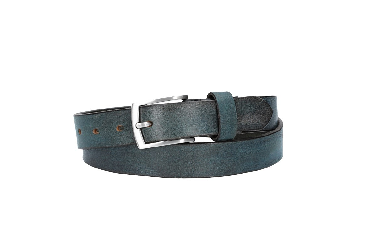Ledergürtel 30mm in Blau|Marine mit Schließe in Silber - leder-accessoires.com