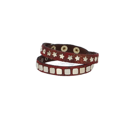 Armband doppelt Rot|Gold in Rochenoptik aus Leder - leder-accessoires.com
