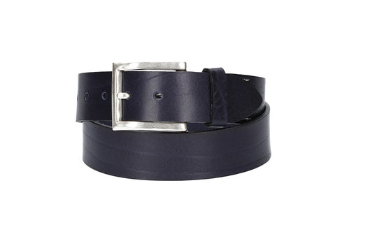 Hochwertiger Ledergürtel 40mm in Blau|Marine mit rustikaler Schließe in Silber - leder-accessoires.com