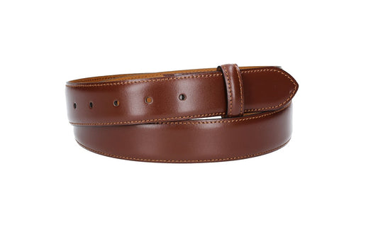 Lederriemen | Gürtelrohling 35mm bombiert in Cognac mit Schlaufe und Kapplochteil - leder-accessoires.com