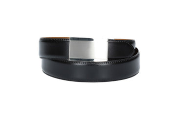 Anzugs| Automatikgürtel 35mm bombiert und abgenäht in Schwarz mit Koppelschließe - leder-accessoires.com