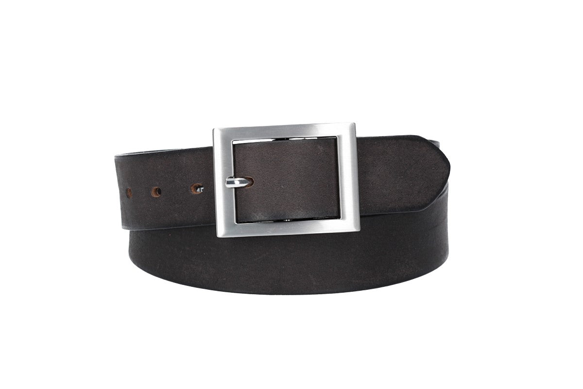 Ledergürtel Schwarz 35mm mit Vollschließe in Silber - leder-accessoires.com
