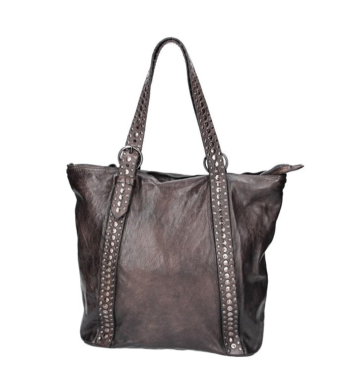 Shopper in Anthrazite mit Nieten aus Leder - leder-accessoires.com