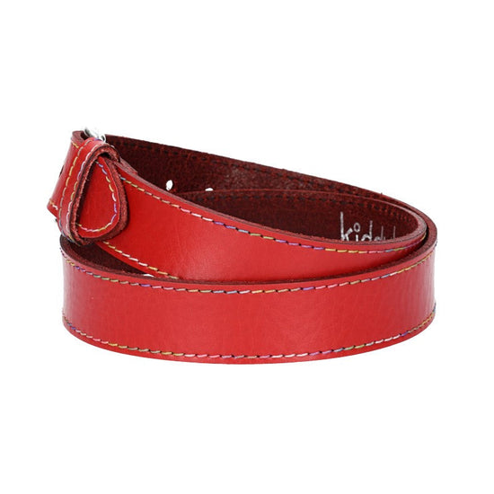 Ledergürtel Kids 25mm in Rot mit Multicolornaht und Dornschließe in Silber - leder-accessoires.com
