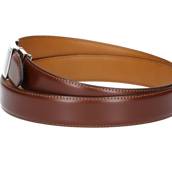 Anzugs| Automatikgürtel 35mm bombiert und abgenäht in Cognac mit Koppelschließe - leder-accessoires.com
