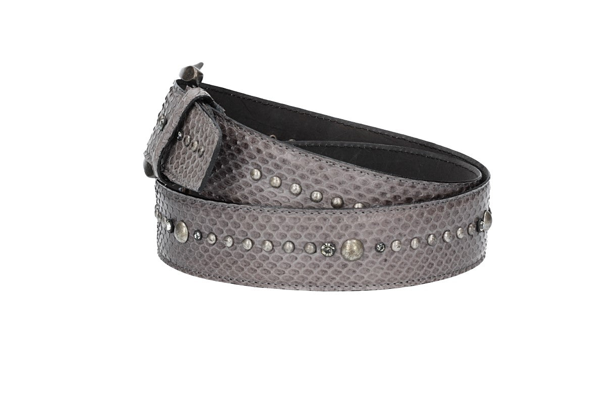 Schlangenledergürtel 40mm Grau mit Nieten und Strass - leder-accessoires.com