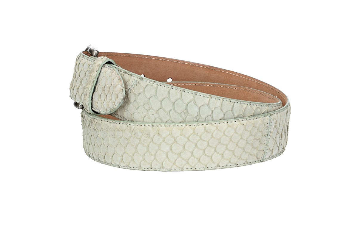 Schlangenledergürtel 40mm Mint|Beige mit Schließe in Silber - leder-accessoires.com