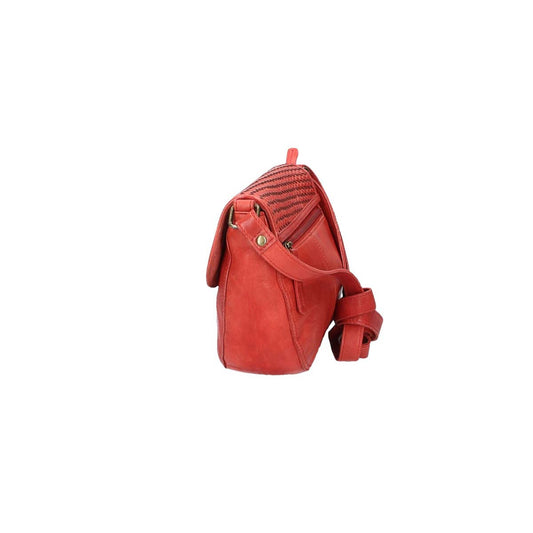 Umhängetasche mit Überschlag in Rot und Flechtmuster - leder-accessoires.com