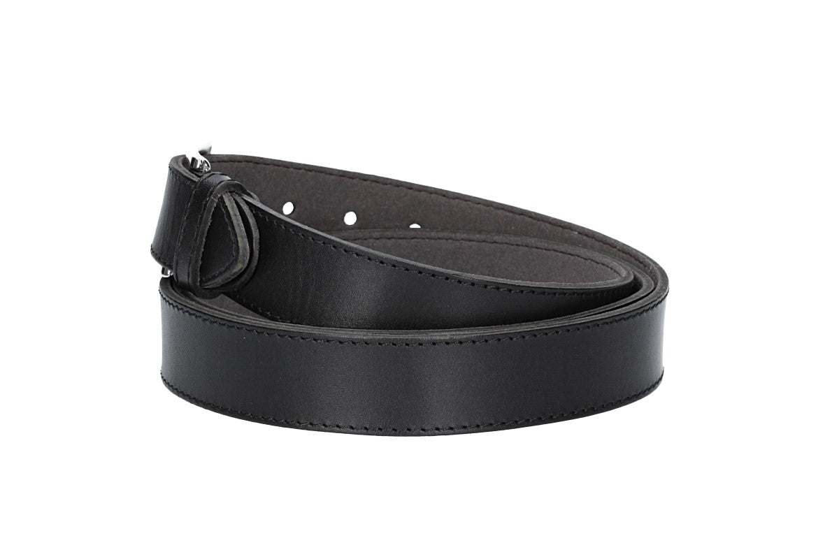 Ledergürtel Überlänge Schwarz 35mm abgenäht mit glänzender Schließe - leder-accessoires.com
