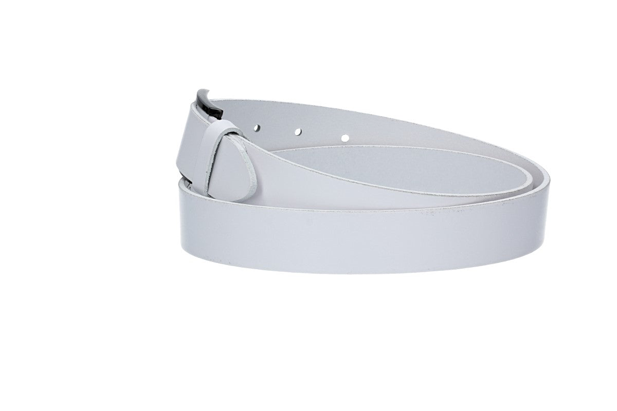 Herren-|Anzugsgürtel 30mm in Weiß mit Dornschließe in Silber - leder-accessoires.com