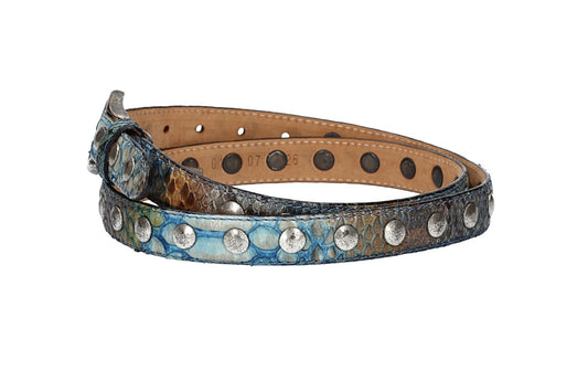 Schlangenledergürtel 25mm Blau und Dornschließe in Messing - leder-accessoires.com