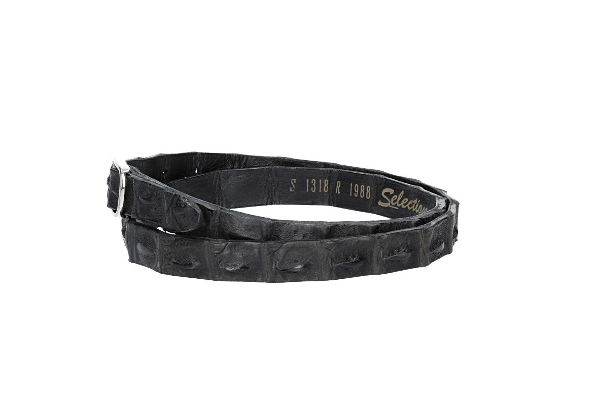 Krokoledergürtel 20mm Schwarz mit Vollschließe in Silber - leder-accessoires.com