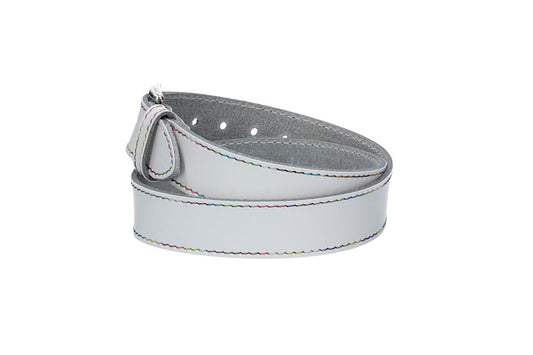 Ledergürtel Kids 25mm in Weiss mit Multicolornaht und Dornschließe in Silber - leder-accessoires.com