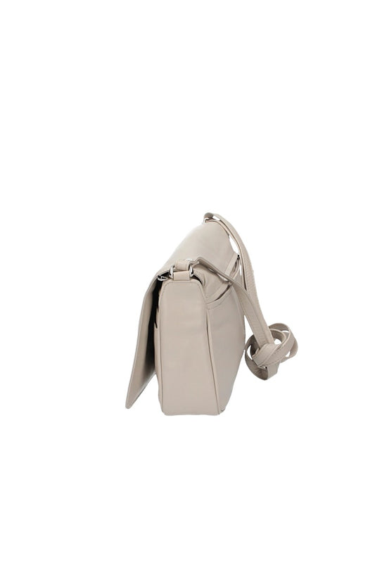 Umhängetasche mit langem Überschlag in Beige aus Leder - leder-accessoires.com