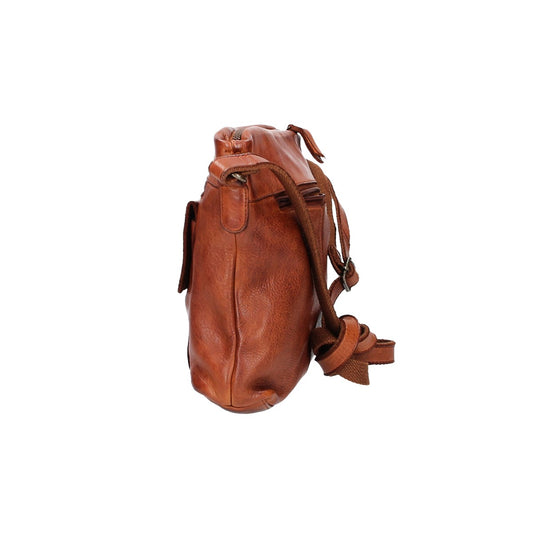 Schultertasche in Cognac mit Vortasche - leder-accessoires.com
