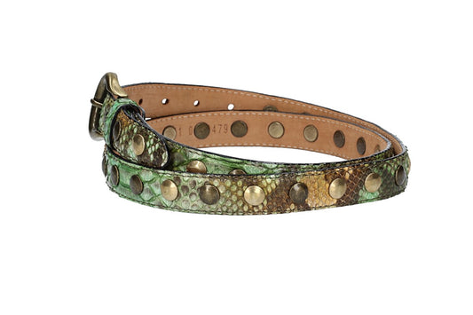 Schlangenledergürtel 25mm Grün und Dornschließe in Messing - leder-accessoires.com