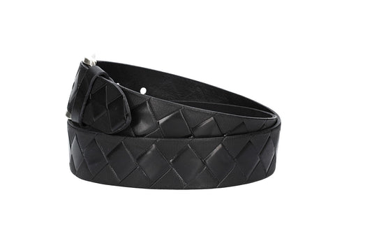 Jeansgürtel 40mm in Schwarz mit Rautenprägung und Dornschließe - leder-accessoires.com