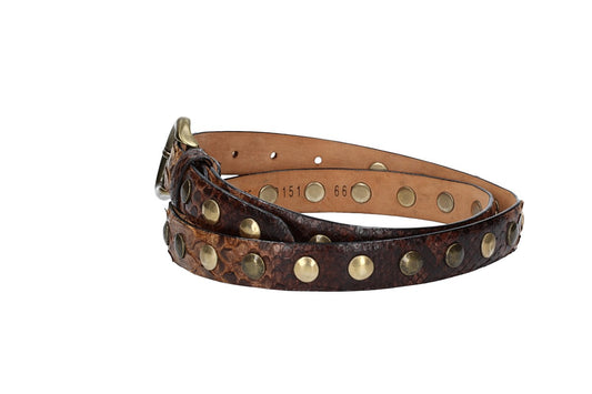 Schlangenledergürtel 25mm Braun mit Nieten und Schließe in Gold - leder-accessoires.com