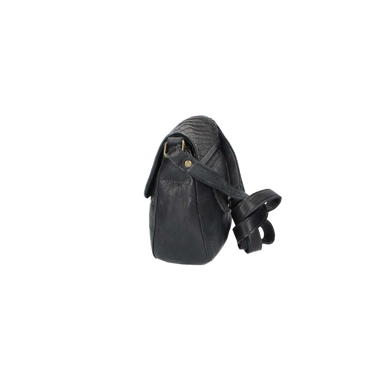 Umhängetasche mit Überschlag in Schwarz und Flechtmuster - leder-accessoires.com