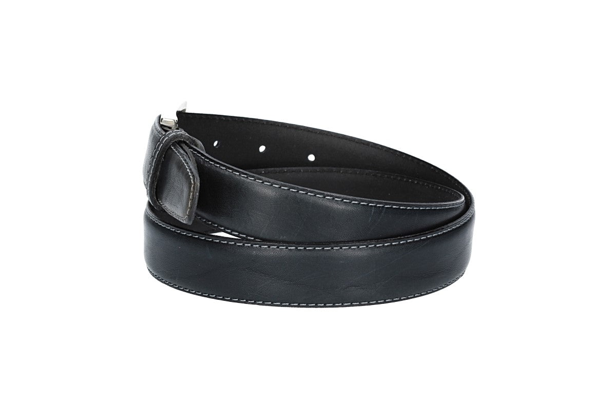 Ledergürtel in Dunkelblau 30mm bombiert mit Schließe in glänzendem Silber - leder-accessoires.com