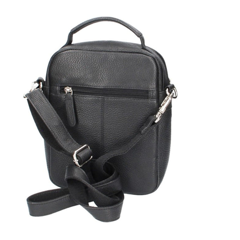 Umhängetasche in Schwarz mit Reißverschluss und Vortasche - leder-accessoires.com