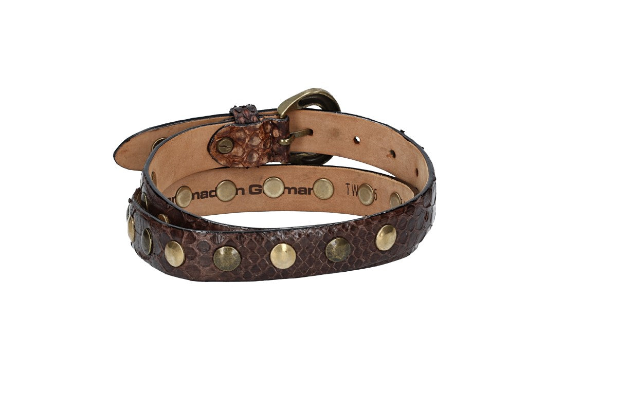 Schlangenledergürtel 25mm Braun mit Nieten in Messing - leder-accessoires.com