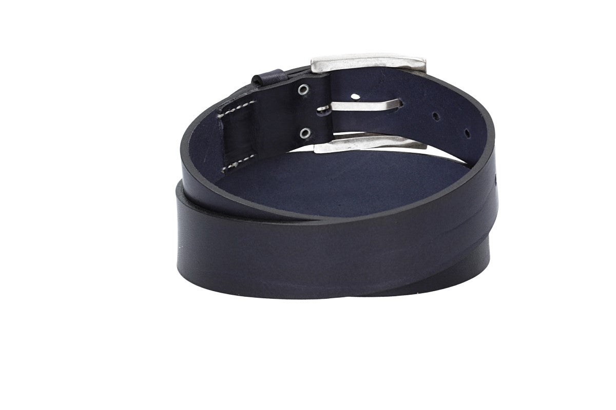 Hochwertiger Ledergürtel 40mm in Blau|Marine mit rustikaler Schließe in Silber - leder-accessoires.com
