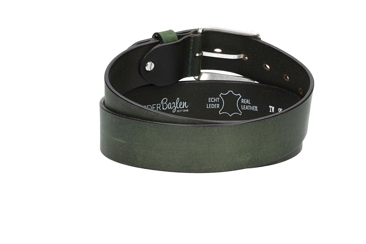Ledergürtel Grün 40mm mit Dornschließe in Silber - leder-accessoires.com