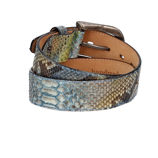 Schlangenledergürtel 40mm Blau und Dornschließe in Silber - leder-accessoires.com