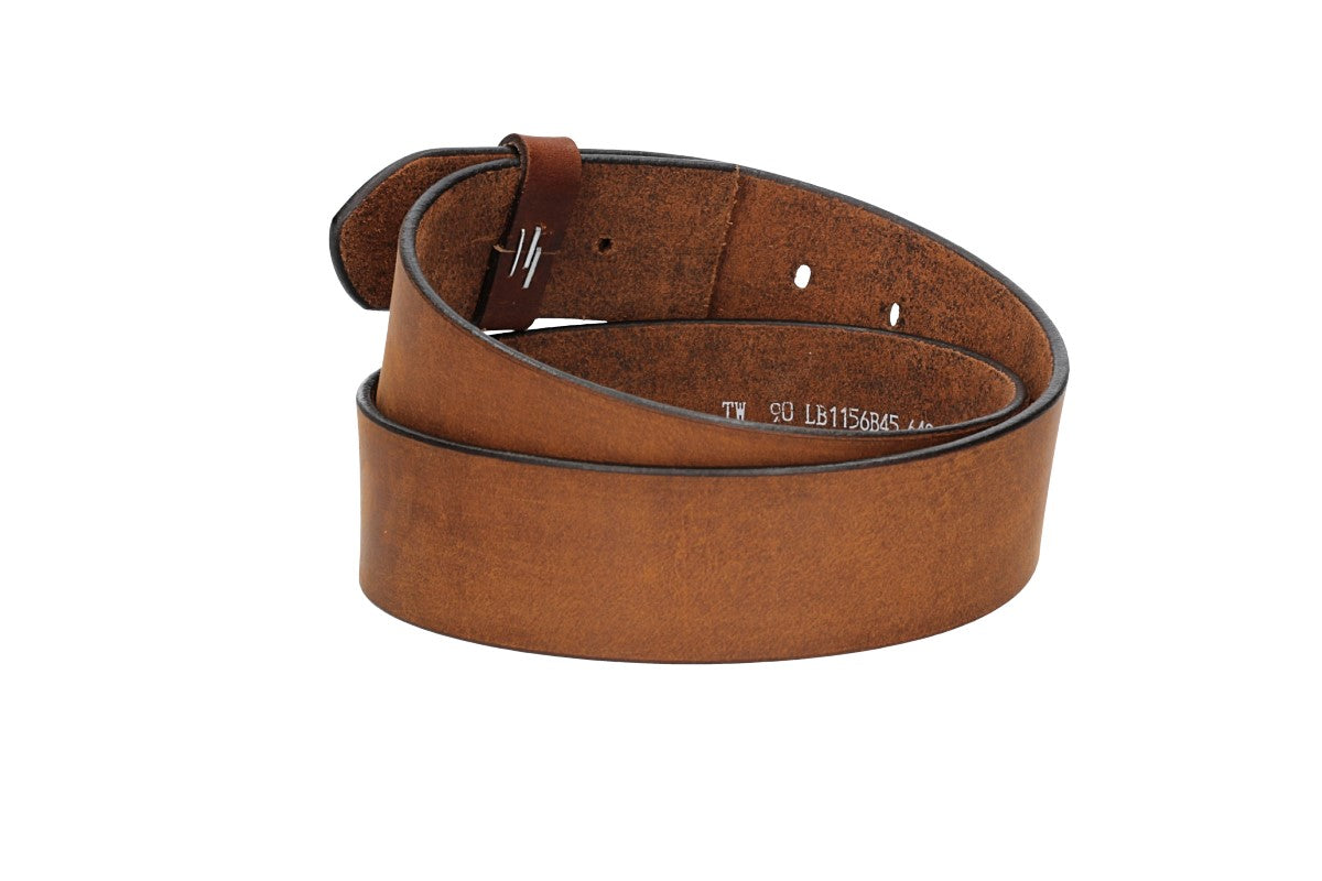 Lederriemen | Gürtelrohling Matt 45mm in Cognac mit Schlaufe und Kapplochteil - leder-accessoires.com