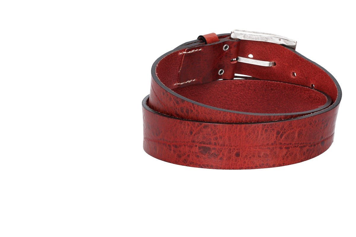 Hochwertiger Ledergürtel 40mm in Dunkelrot mit rustikaler Schließe in Silber - leder-accessoires.com