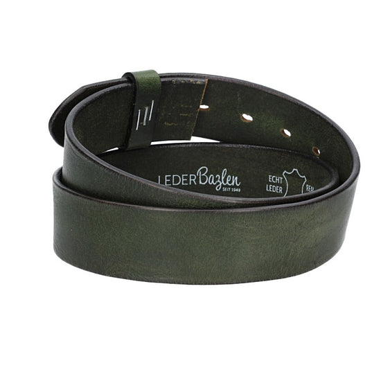 Lederriemen | Gürtelrohling Glanz 40mm in Grün mit Schlaufe und Kapplochteil - leder-accessoires.com