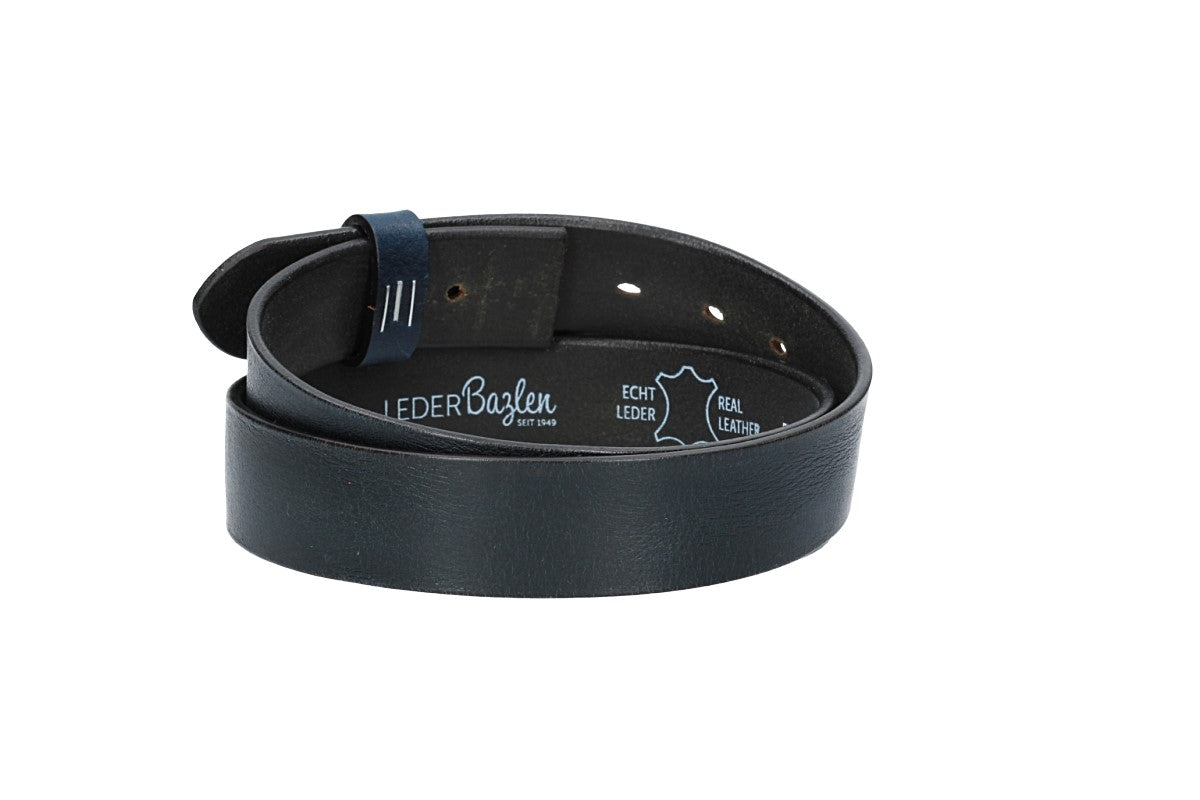 Lederriemen | Gürtelrohling Glanz 35mm in Blau | Marine mit Schlaufe und Kapplochteil - leder-accessoires.com