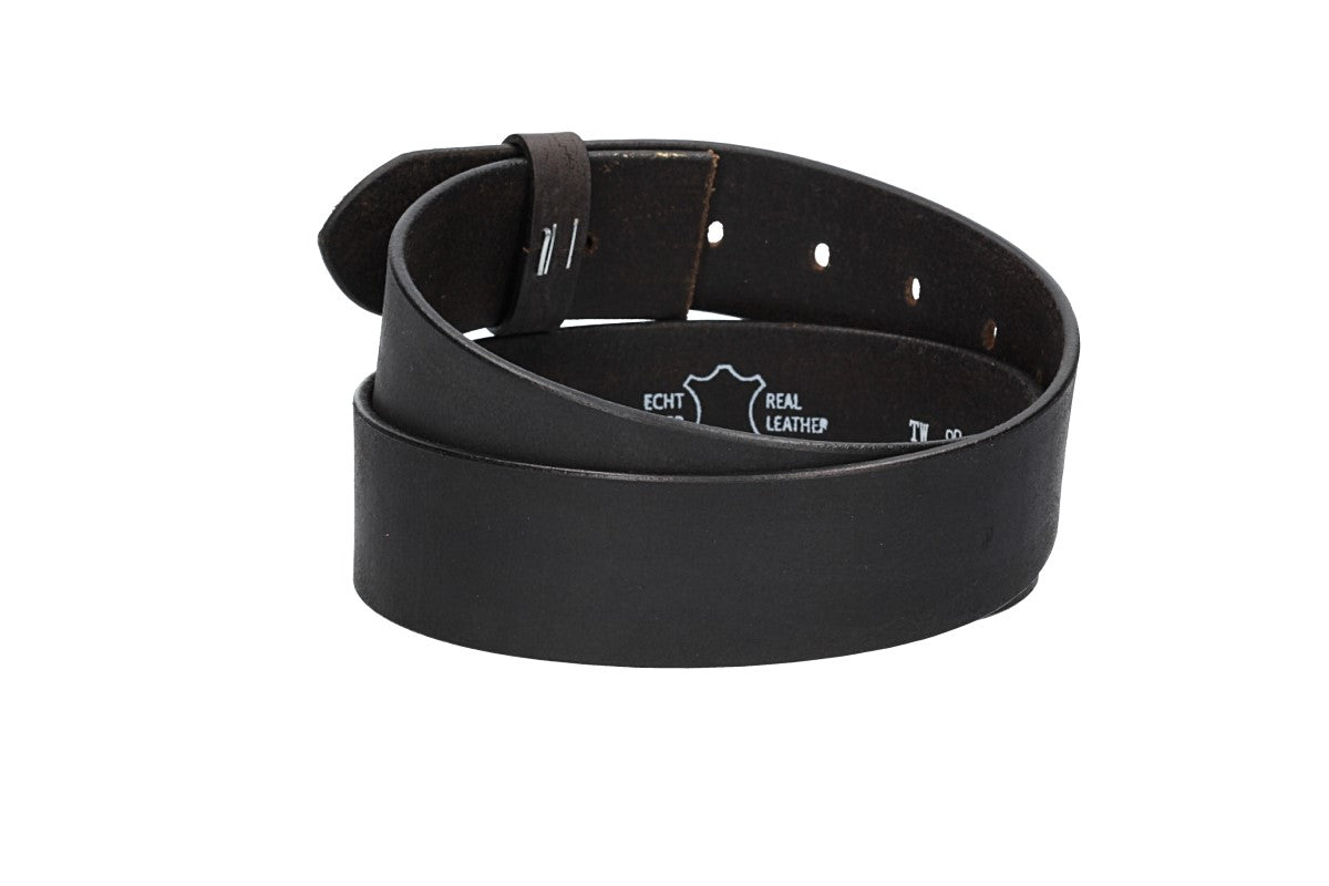 Lederriemen | Gürtelrohling Matt 45mm in Schwarz mit Schlaufe und Kapplochteil - leder-accessoires.com