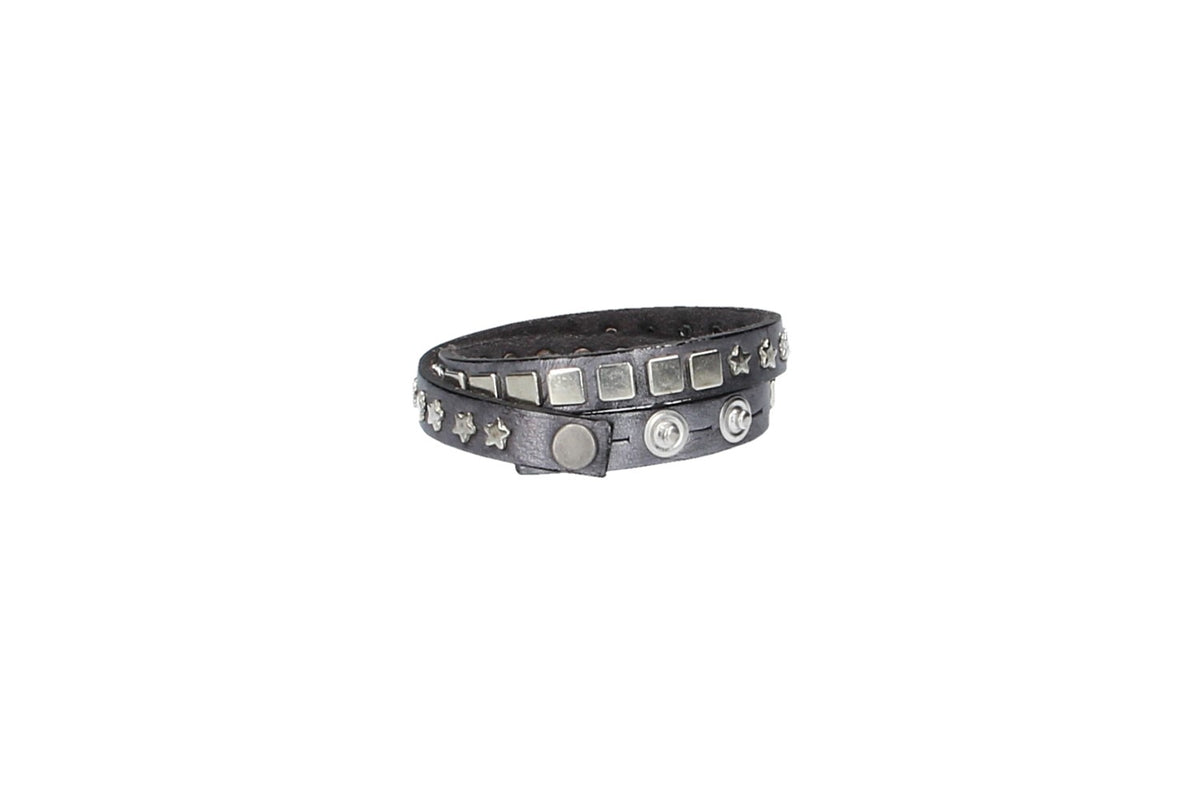 Armband doppelt Blau|Silber aus Leder - leder-accessoires.com