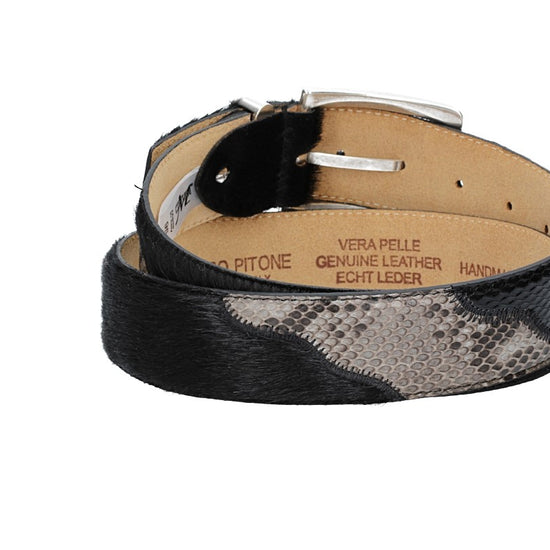 Schlangengürtel 40mm in Schwarz mit Fell und Dornschließe in Silber - leder-accessoires.com